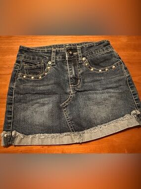 Little Girl’s size 7 Denim Mini Skirt with Studded Pockets - Dark Blue